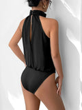 Grecian Neck Flower Bodysuit