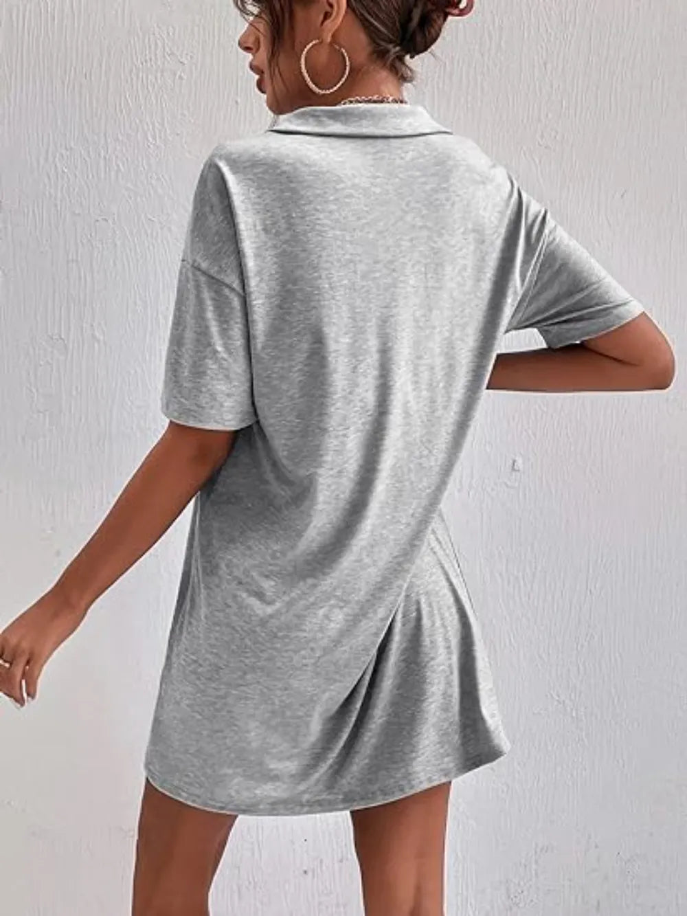 Johnny-Collar Short-Sleeve Polo Dress - product view 7