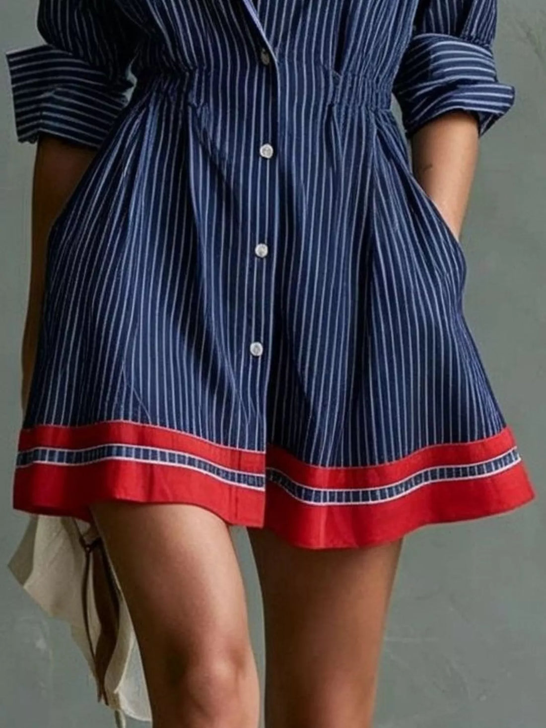 Striped Button-Down Contrast-Hem Shirt Dress - product view 1