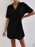 Johnny-Collar Short-Sleeve Polo Dress - product view 17