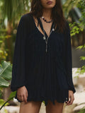 Sheer Ruffle Trim Beach Cover-Up Black / S