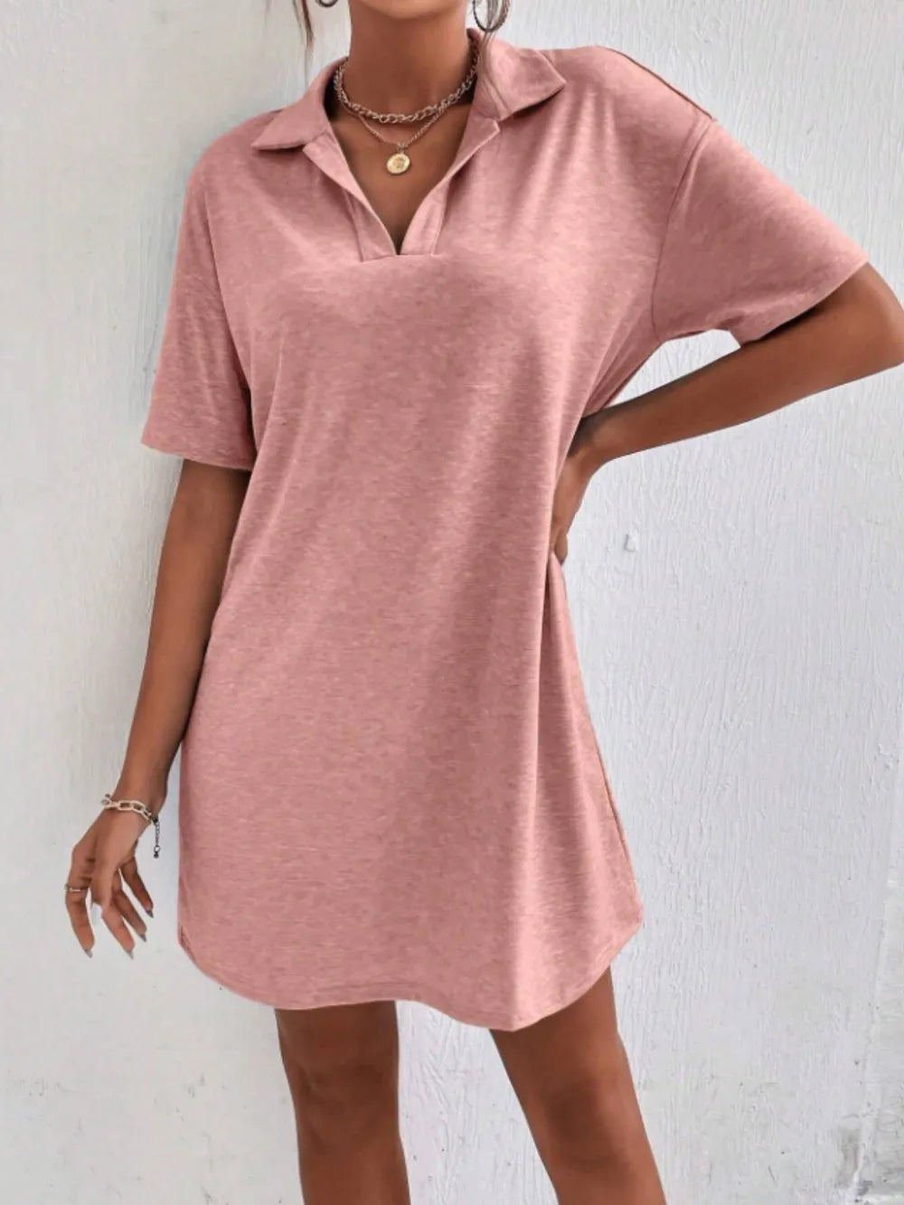 Johnny-Collar Short-Sleeve Polo Dress - product view 5