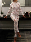 Lace Mock Neck Long Sleeve Jumpsuit