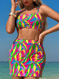 Abstract Print High Waist Bikini Set