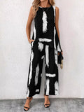 Abstract Print Sleeveless Top & Wide Leg Pants Set