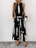 Abstract Print Sleeveless Top & Wide Leg Pants Set