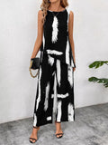 Abstract Print Sleeveless Top & Wide Leg Pants Set Black / S