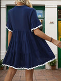 Perfee Contrast-Trim Notched Short-Sleeve Mini Dress - product view 2