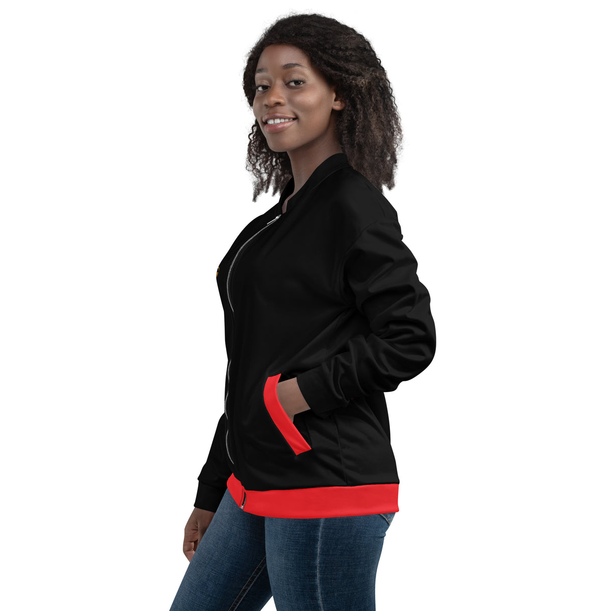 BY Tan Lines & Paradise — Women’s Black & Red Bomber Jacket