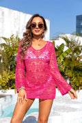 Angel Wings Cutout Long Sleeve Cover-Up Hot Pink / S