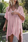 Angel Wings Cutout V-Neck Cover-Up with Tassel Dusty Pink / One Size