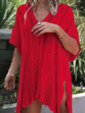 Angel Wings Cutout V-Neck Cover-Up with Tassel Red / One Size