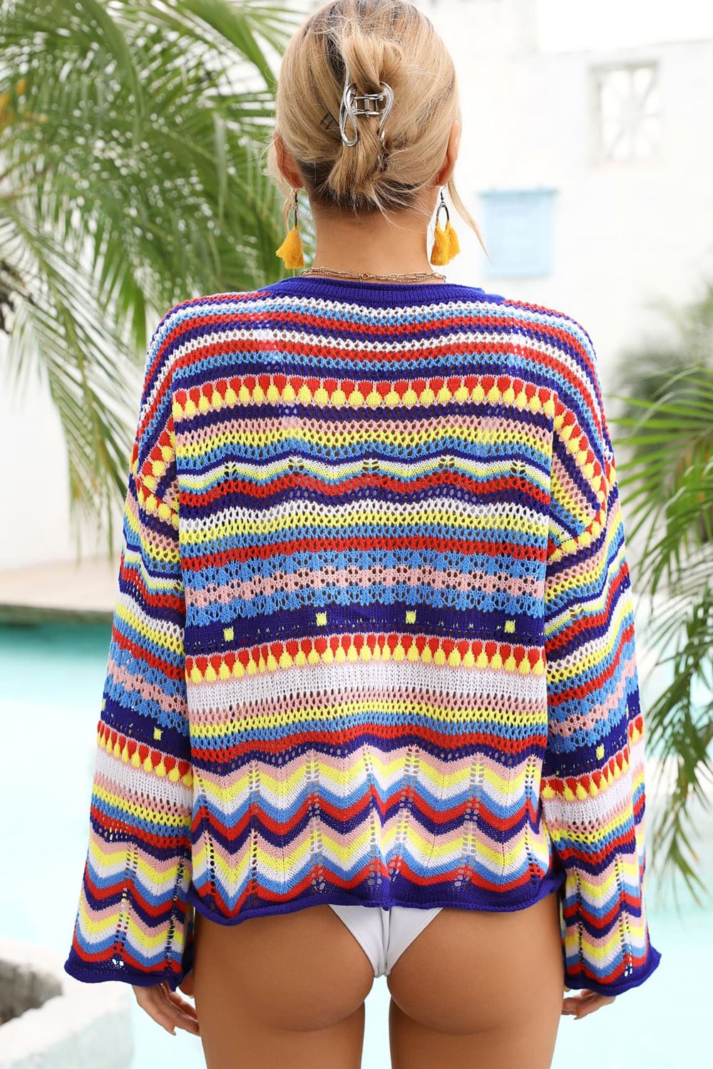 Angel Wings Multicolored Stripe Round Neck Cover-Up Multicolor / S