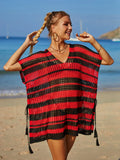 Angel Wings Tassel Openwork Striped V-Neck Cover Up Black / One Size