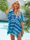 Angel Wings Tassel Openwork Striped V-Neck Cover Up Royal Blue / One Size