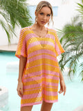 Angel Wings Tassel Openwork Striped V-Neck Cover Up Tangerine / One Size