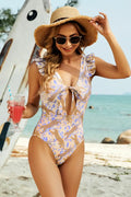 Animal Print Cutout One Piece Swimsuit Tan / S