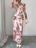 Asymmetrical Neck Long Sleeve Maxi Dress