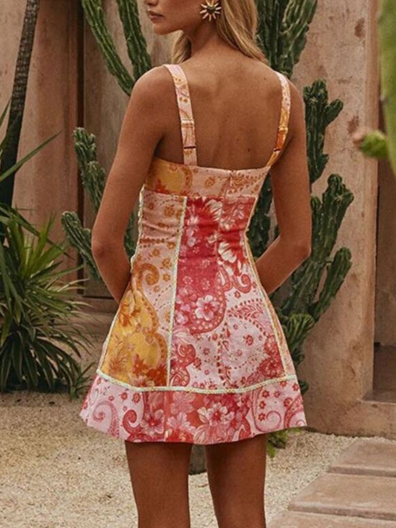 Floral Print Lace-Up Mini Dress