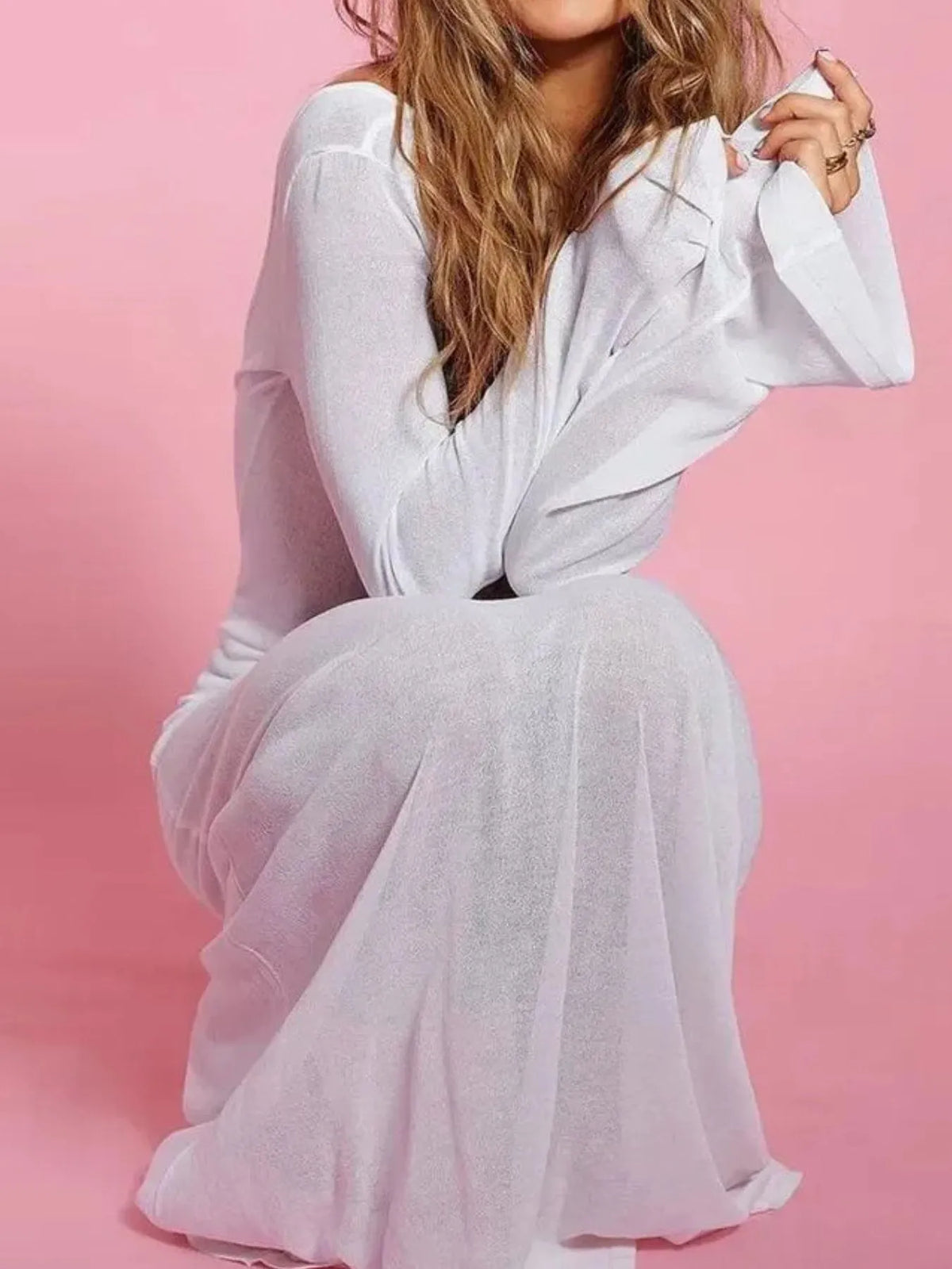 Backless Long Sleeve Maxi Cover Up