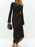 Backless Long Sleeve Maxi Cover-Up Black / S
