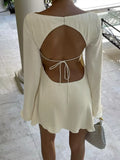 Backless Long Sleeve Mini Dress