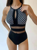 Backless Striped One Piece Swimsuit Stripe / S