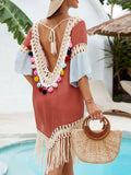 Backless Tassel Hem V-Neck Cover-Up Terracotta / One Size