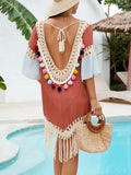 Backless Tassel Hem V-Neck Cover-Up Terracotta / One Size