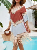 Backless Tassel Hem V-Neck Cover-Up Terracotta / One Size