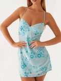 Beaded Floral Mini Dress Fuchsia Pink / S