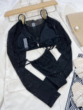 Black Glitter Three Piece Bikini Set