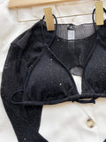Black Glitter Three Piece Bikini Set