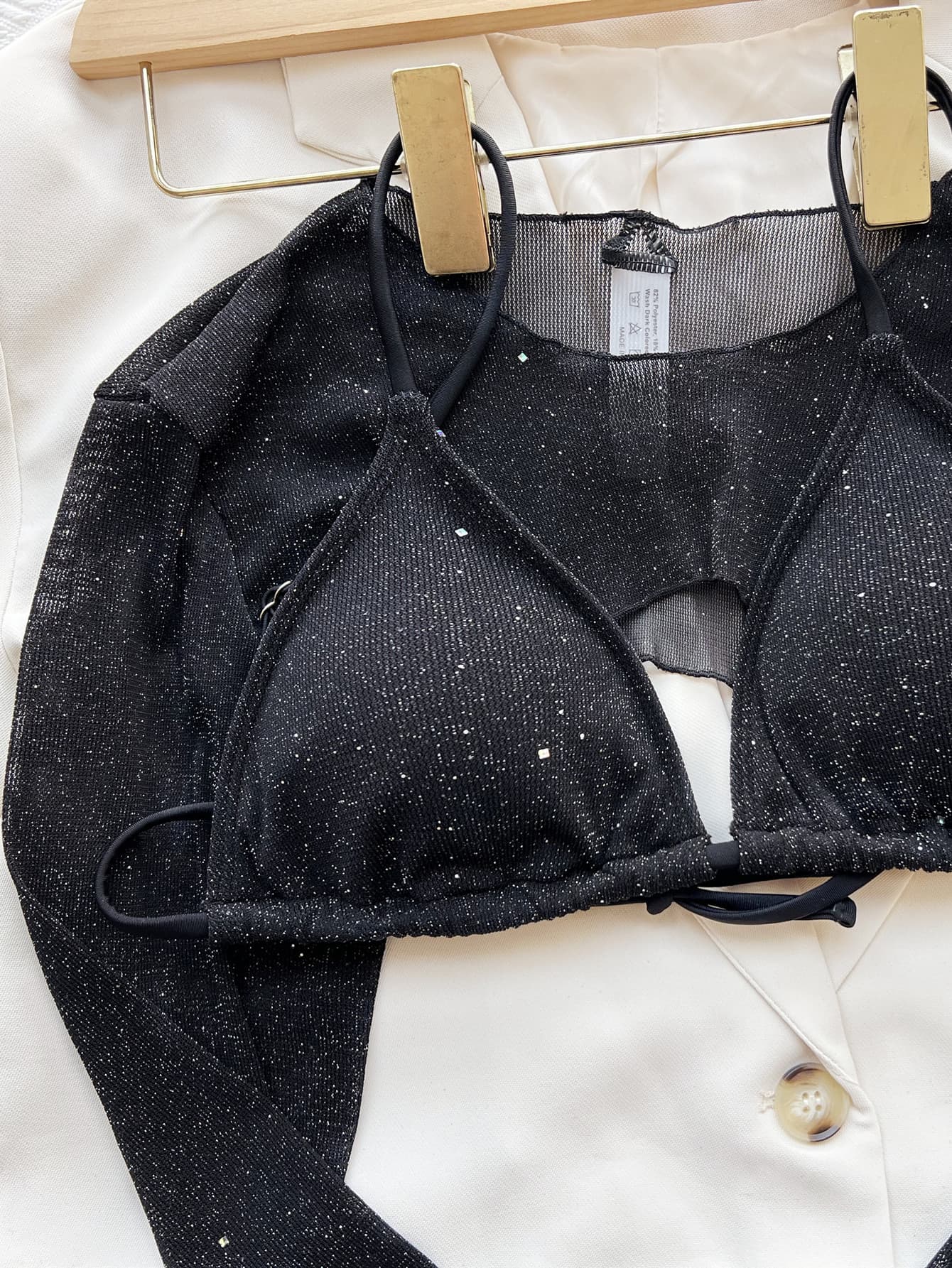Black Glitter Three Piece Bikini Set