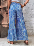 Printed High-Waist Drawstring Palazzo Pants