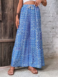 Printed High-Waist Drawstring Palazzo Pants