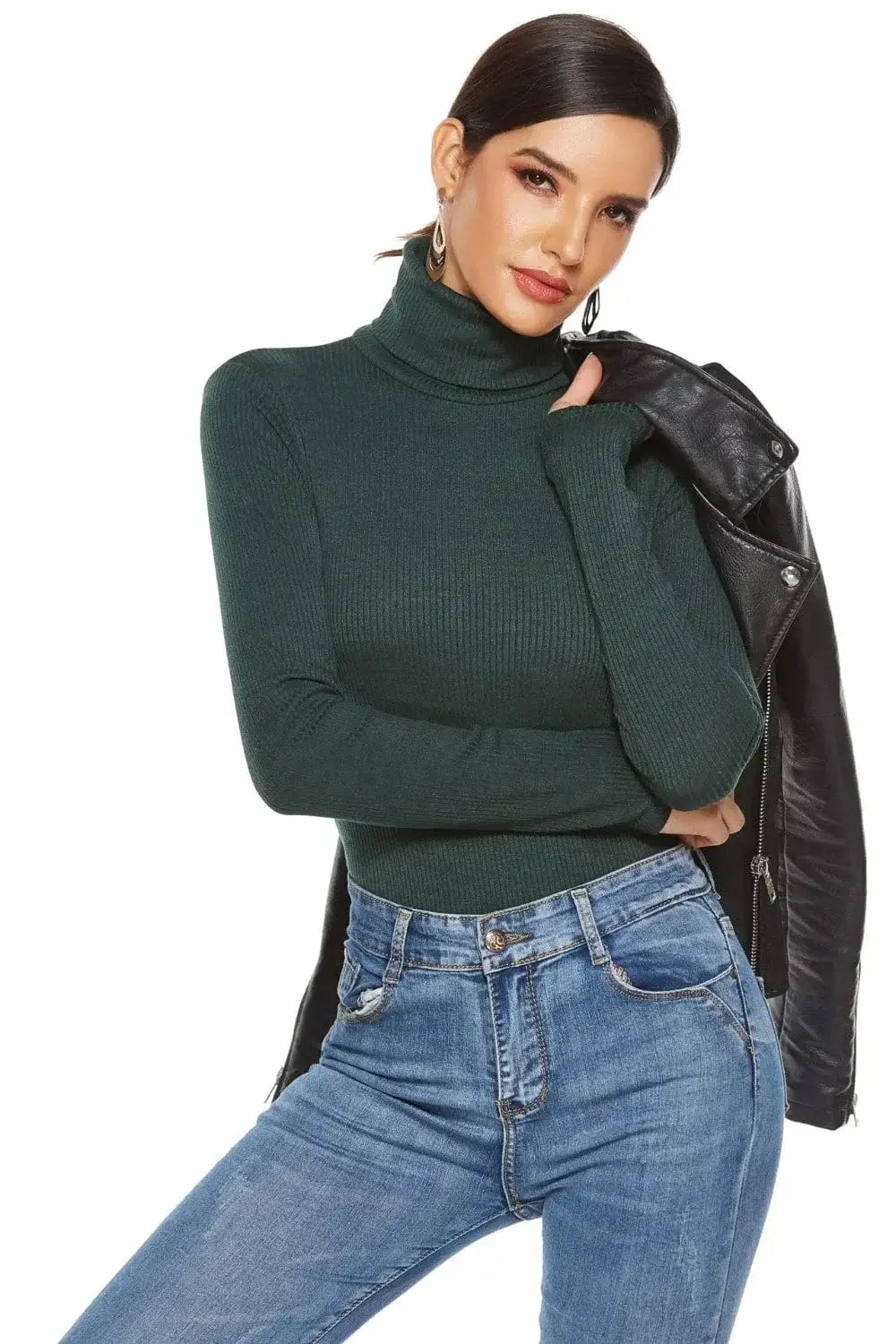 Bodysuits Dark Green / S Ribbed Turtleneck Long Sleeve Bodysuit Ribbed Turtleneck Long Sleeve Bodysuit