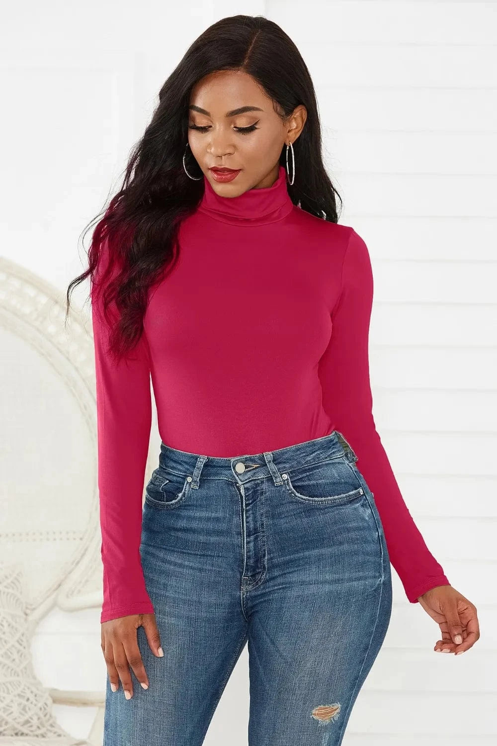 Bodysuits Scarlet / S Turtleneck Long Sleeve Bodysuit Turtleneck Long Sleeve Bodysuit