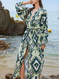 Boho Print Long Sleeve Beach Cover-Up