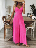 Bow Back Sleeveless Wide Leg Jumpsuit Rose Red / S