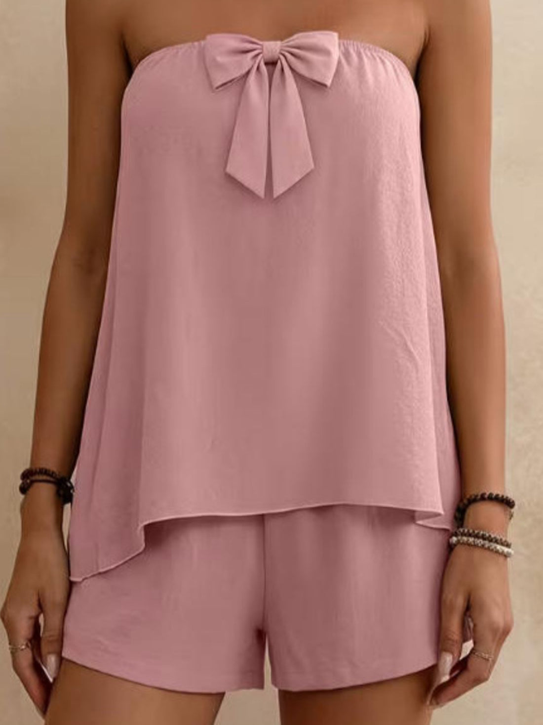 Bowknot Tube Top & Shorts Set Pink / S