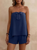 Bowknot Tube Top & Shorts Set Blue / S