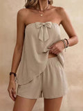 Bowknot Tube Top & Shorts Set Khaki / S