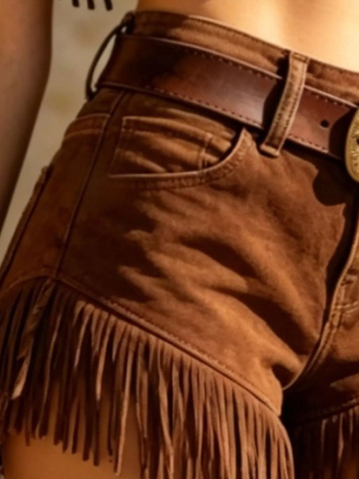 Western Fringe Crop Top and Shorts Set