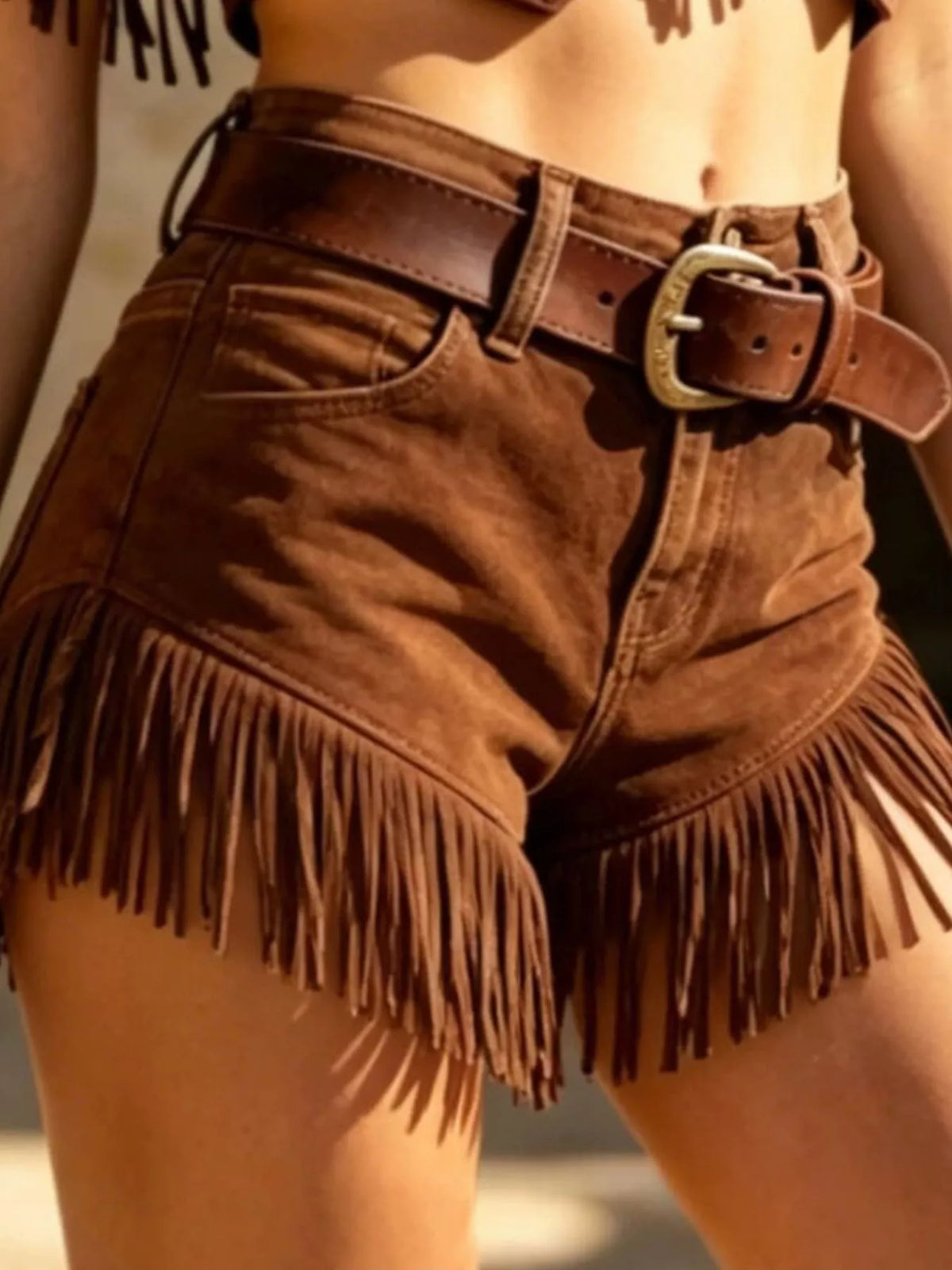 Western Fringe Crop Top and Shorts Set