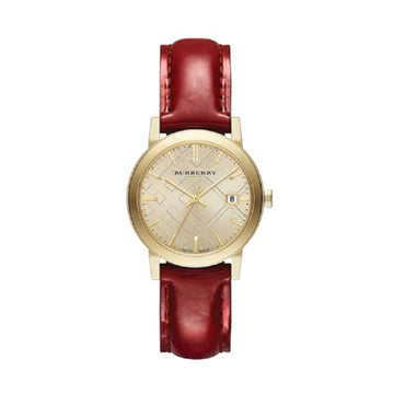 Burberry Gold Plated Red Patent Leather Women Watch Bu9140