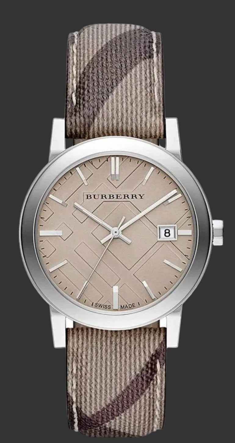 Burberry Ladies Watch Smoke Check Strap Bu9118