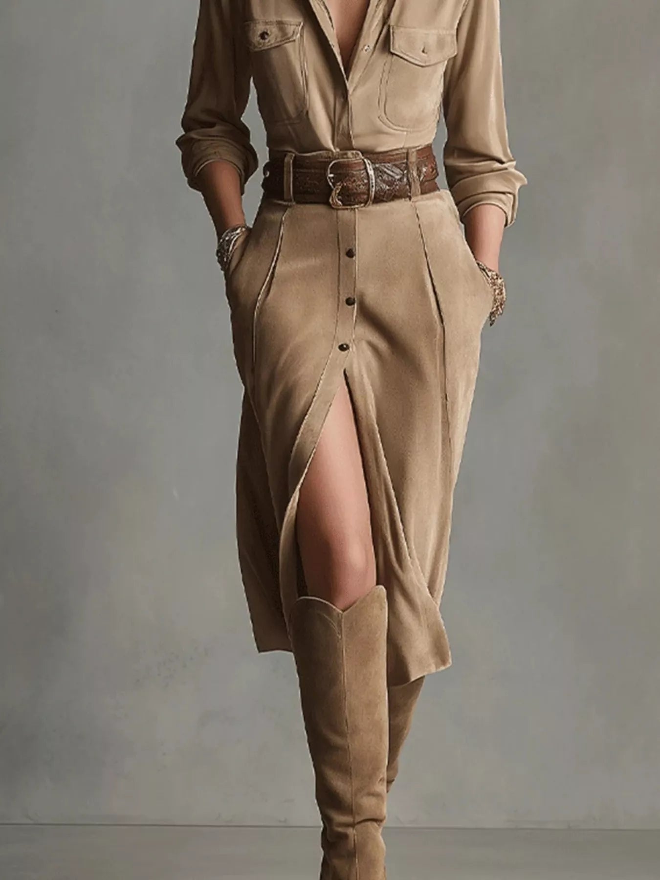 Button-Up Long-Sleeve Shirt Dress - product view 3