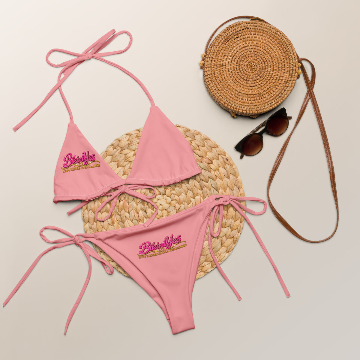 BY Pink Paradise — Ensemble bikini deux pièces rose signature à ficelles