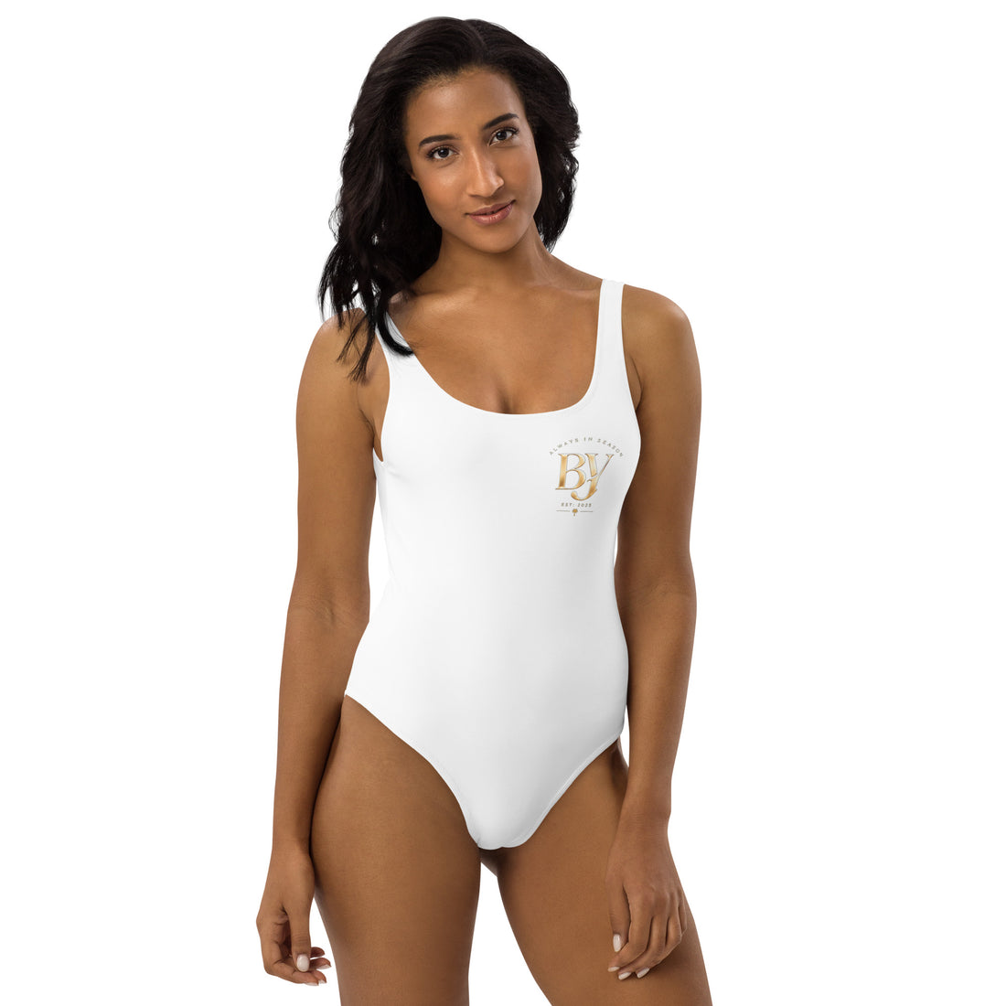 BY Signature — White Scoop-Neck One-Piece Swimsuit